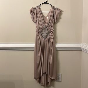 Tadashi 80s Beige Beaded Ruched vintage Dress